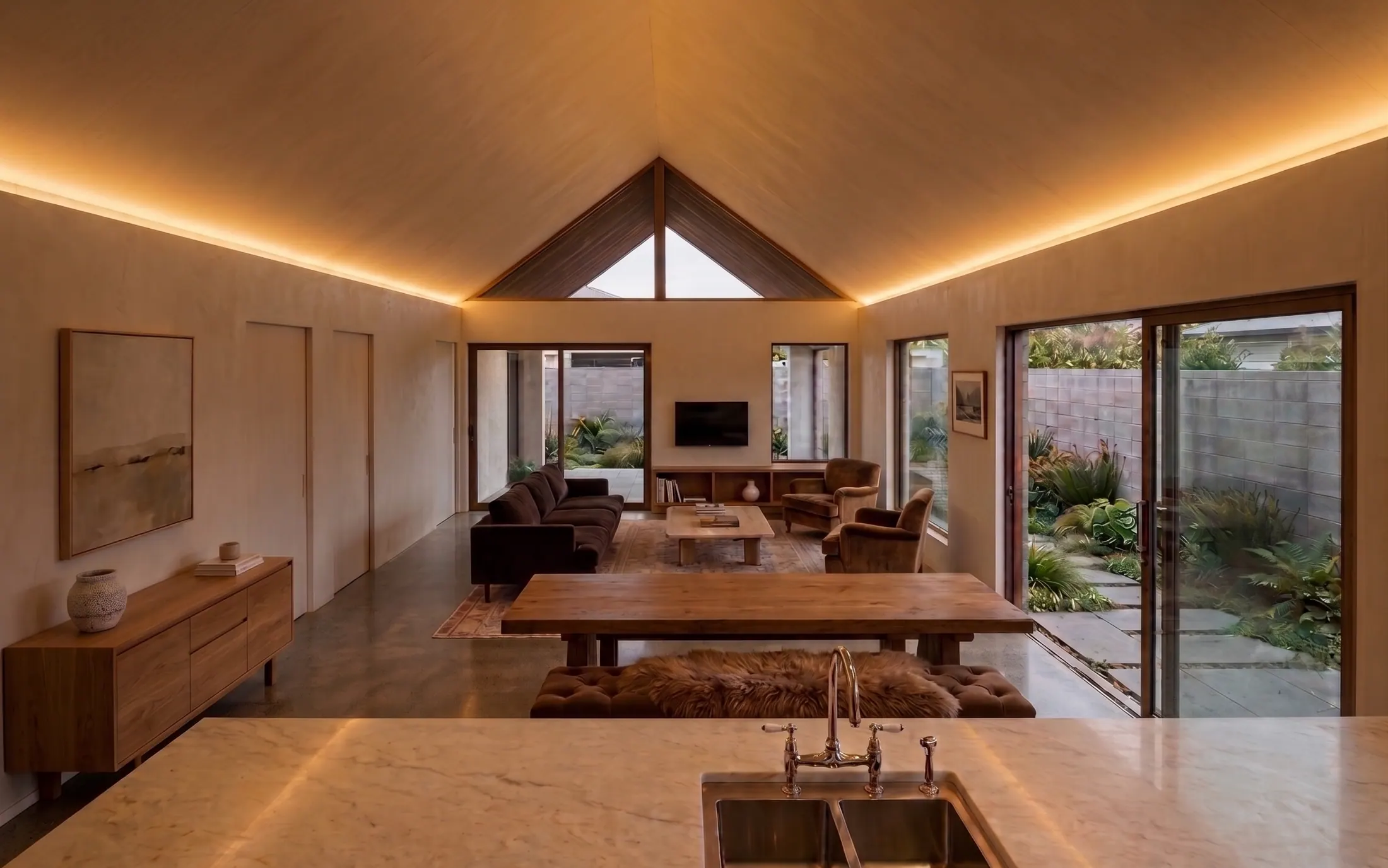 Albany Residence interior design visualisation with raking ceiling.