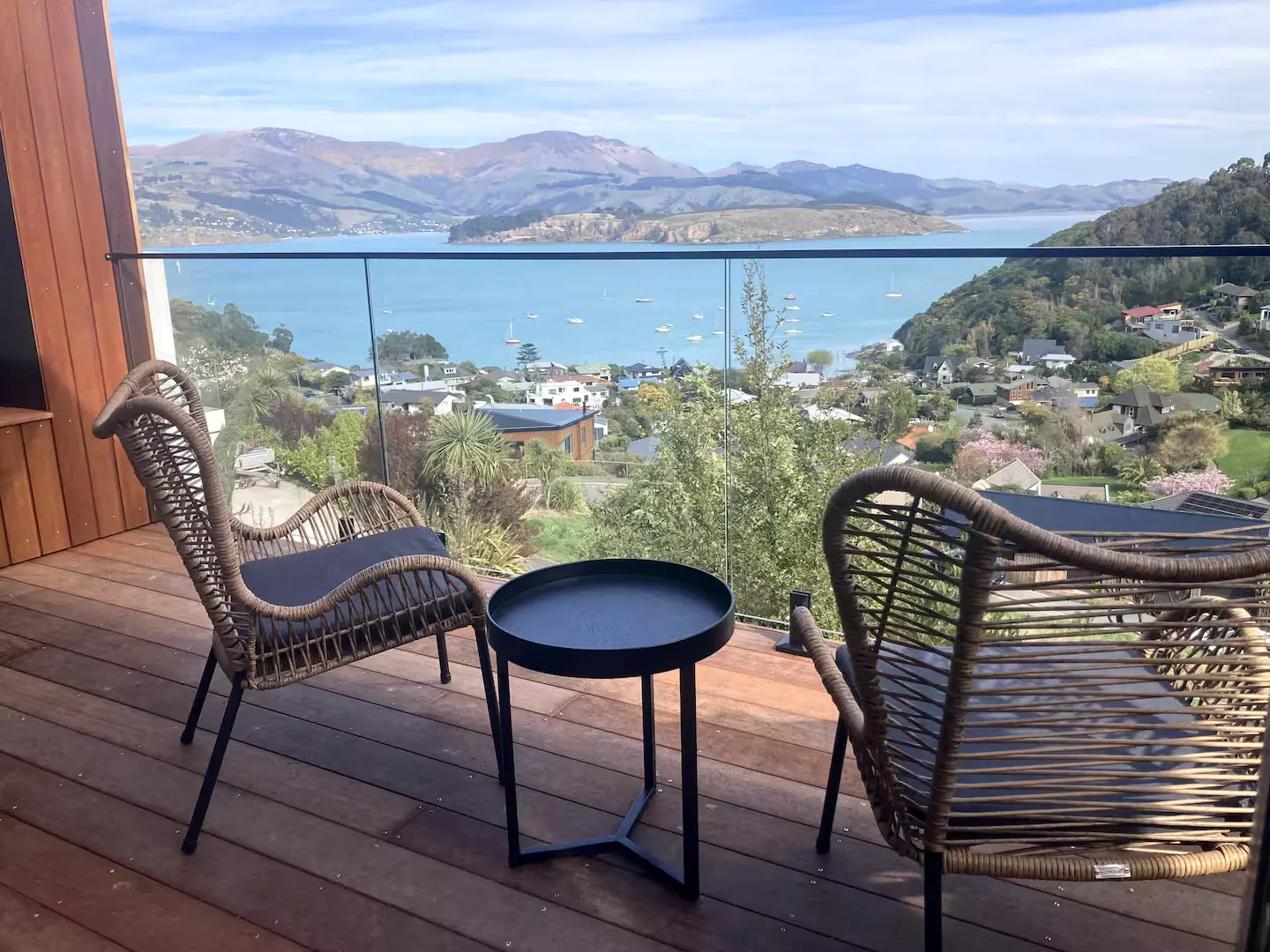 Cass Bay BnB coastal outlook toward Lyttelton Harbour.