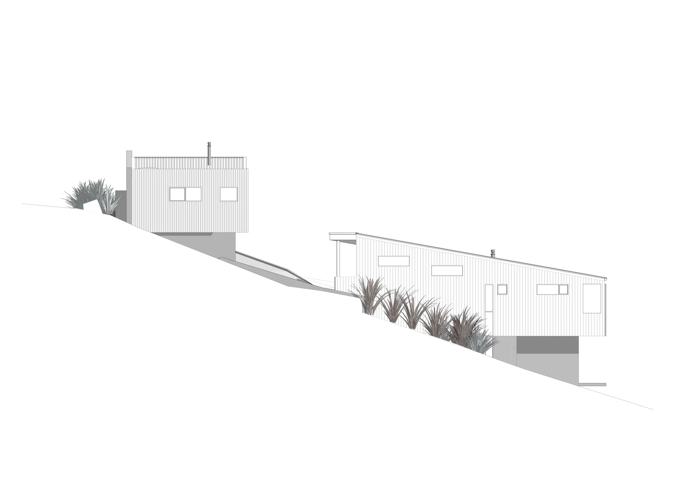 Mt Pleasant Hill House + Studio south elevation drawing.